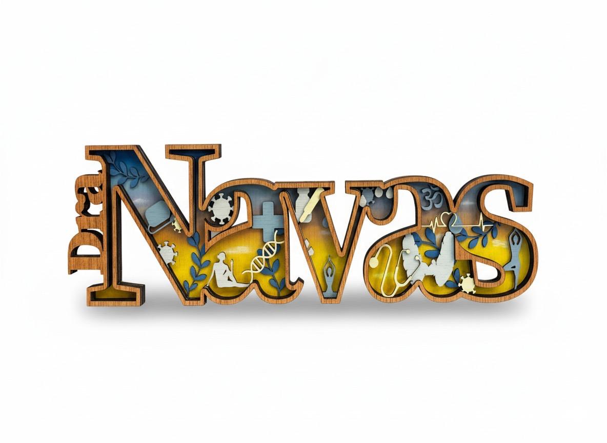 Nombre personalizado Dra. Navas con temática de medicina y yoga