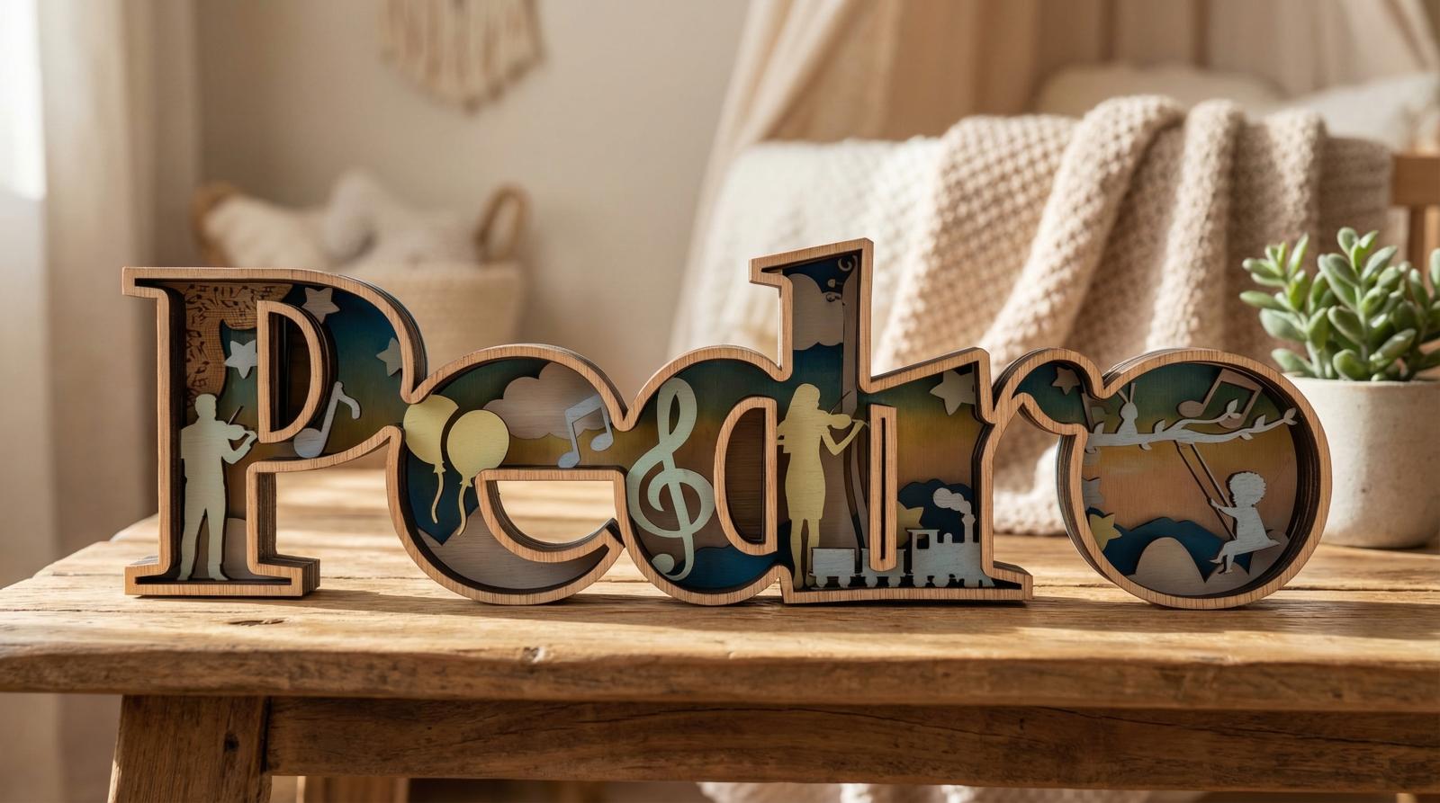Nombre completo Pedro en madera multicapa para hijo de violinistas